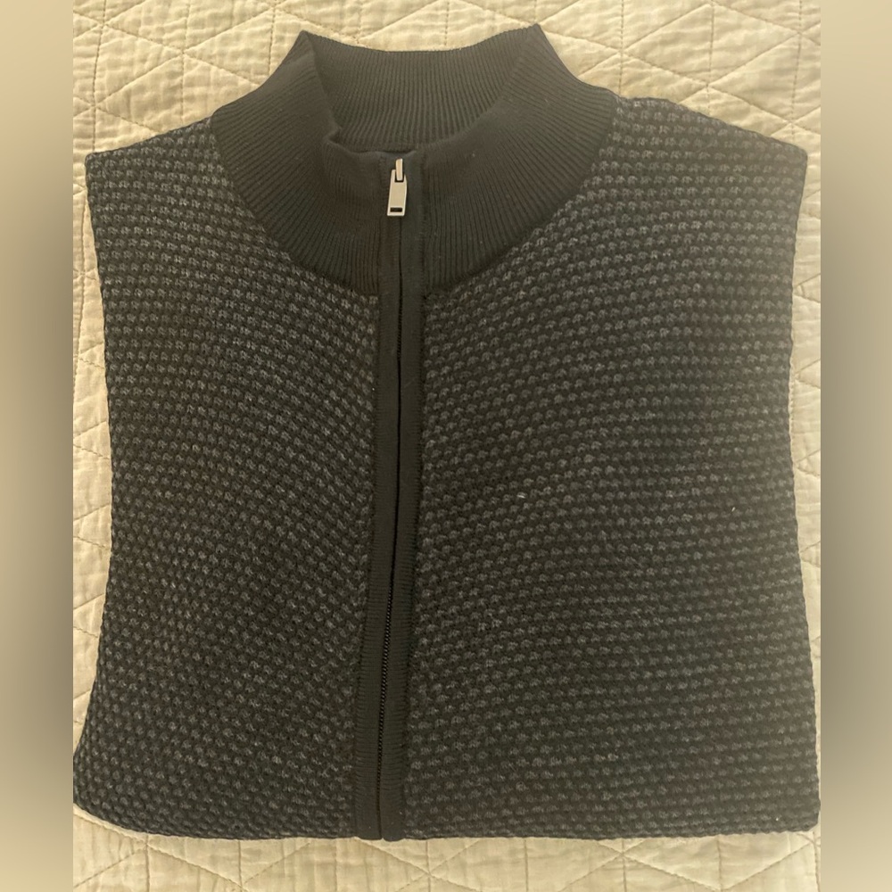 TOSCANO‎ Full Two Way Zip Bird’s Eye Knit Wool Blend Sweater XL NWT $165 Black